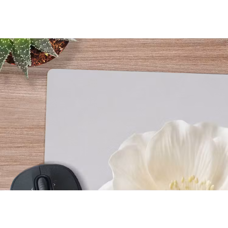 Bloem - Minimalistisch -Wit muismat rubber klein -closeup