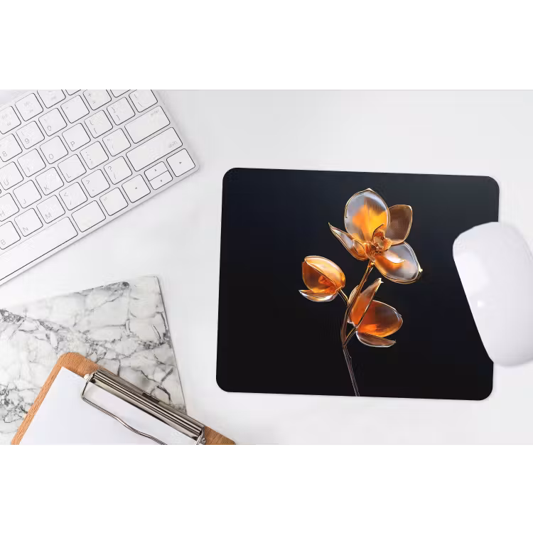Bloem - Orchidee - Oranje muismat rubber klein -witbureau