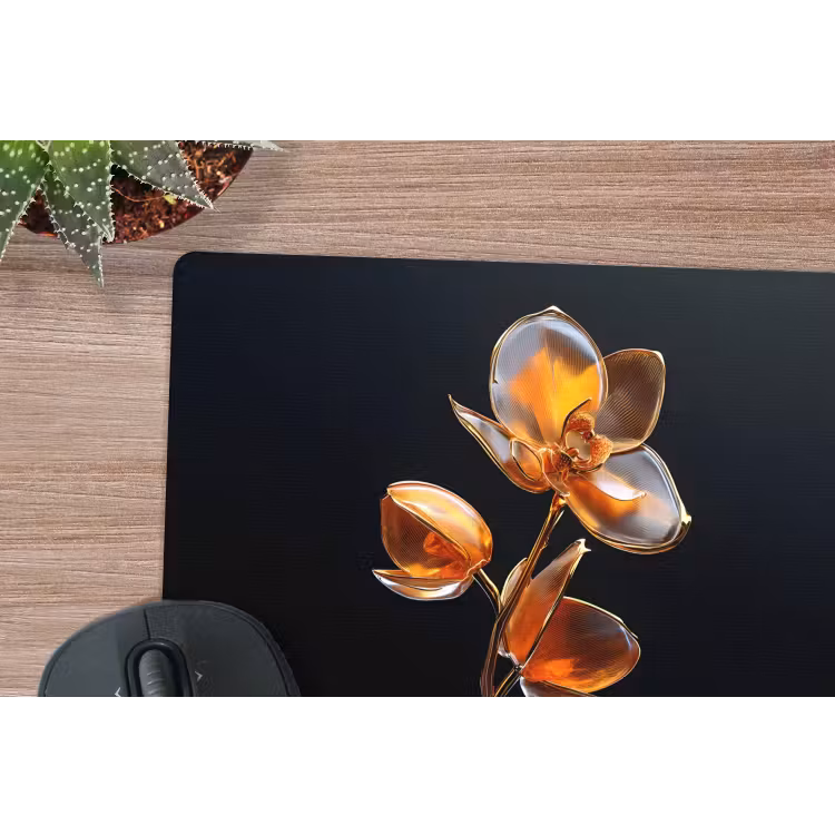 Bloem - Orchidee - Oranje muismat rubber klein -closeup