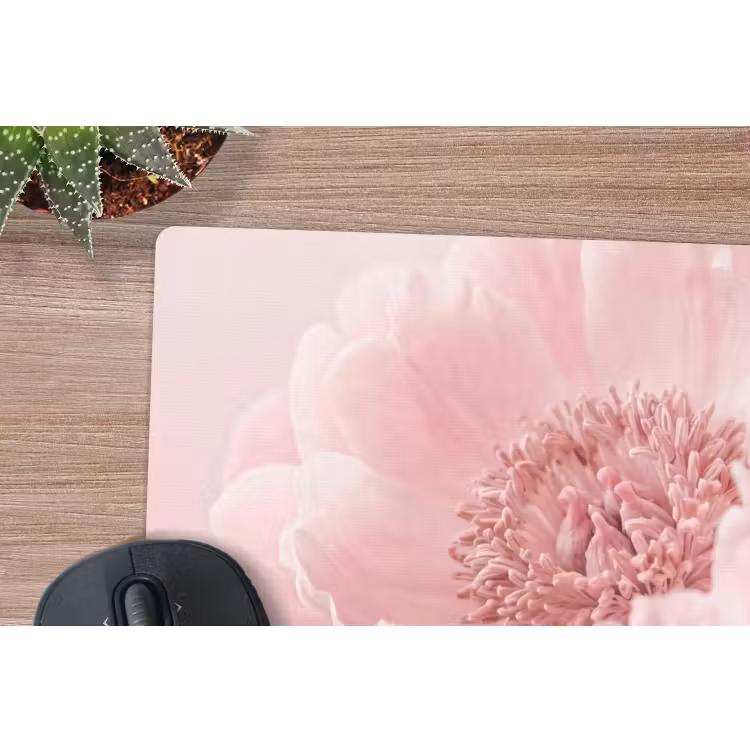 Bloem - Pioenroos - Roze muismat rubber klein -closeup