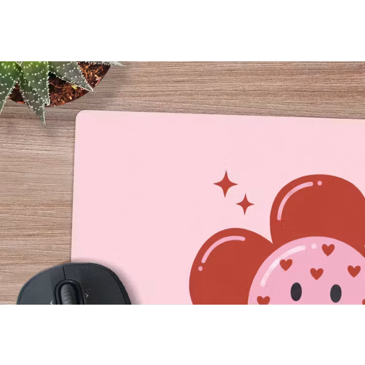 Bloem - Roze - Hartjes muismat rubber klein -closeup