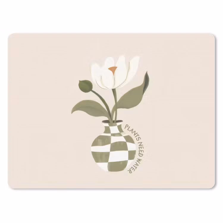 Bloem - Wit - Vaas - Quote muismat rubber klein -3d