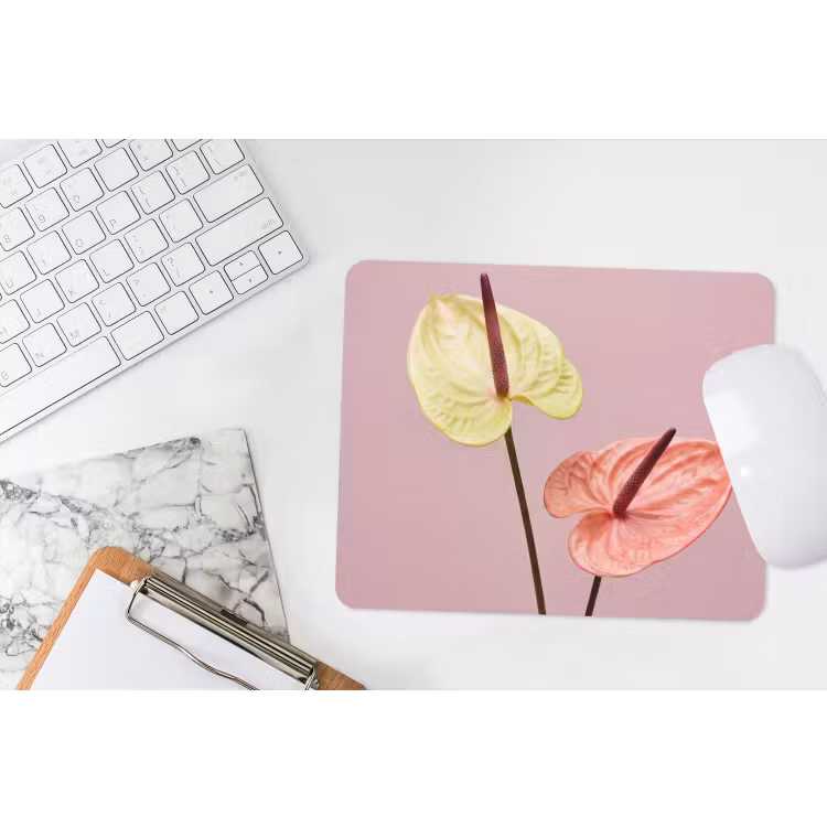 Bloemen - Anthuriums - Geel - Roze muismat rubber klein -witbureau