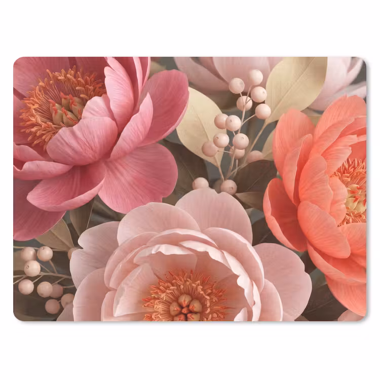 Bloemen - Bloesem - Zacht - Koraal - Decoratie muismat rubber klein -3d