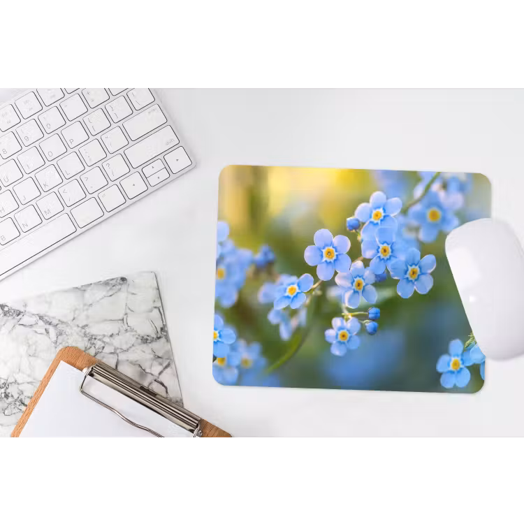 Bloemetjes - Blauw - Vergeet mij nietjes muismat rubber klein -witbureau