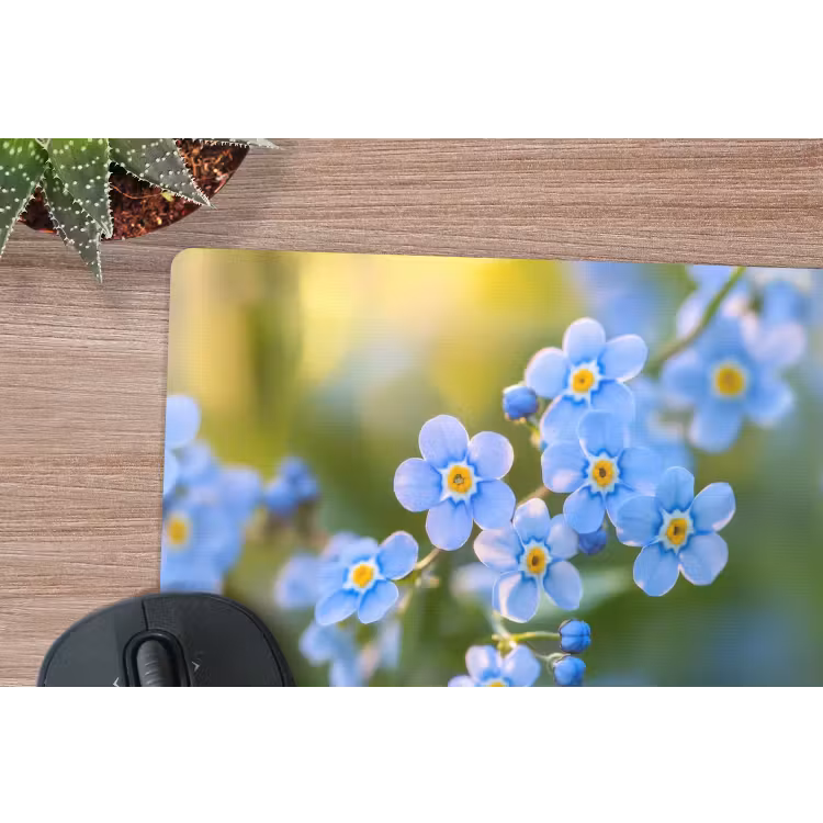Bloemetjes - Blauw - Vergeet mij nietjes muismat rubber klein -closeup