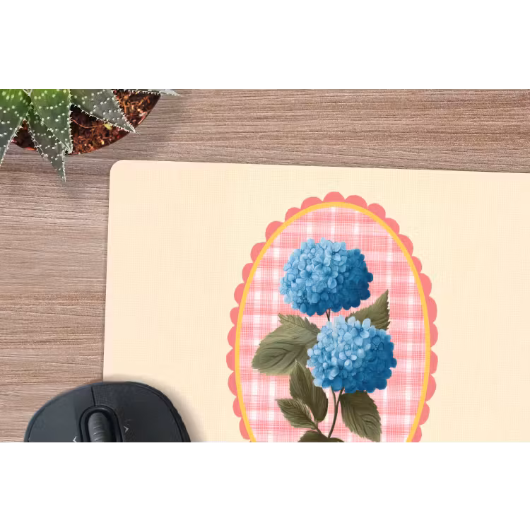 Bloemen - Blauw - Lijst - Bladeren muismat rubber klein -closeup