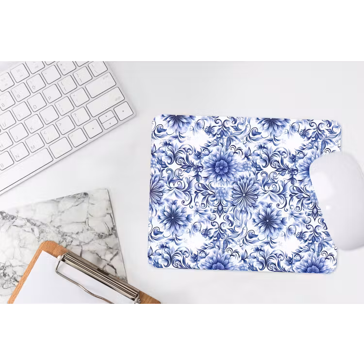 Bloemen - Blauw - Patroon - Wit muismat rubber klein 262 -witbureau