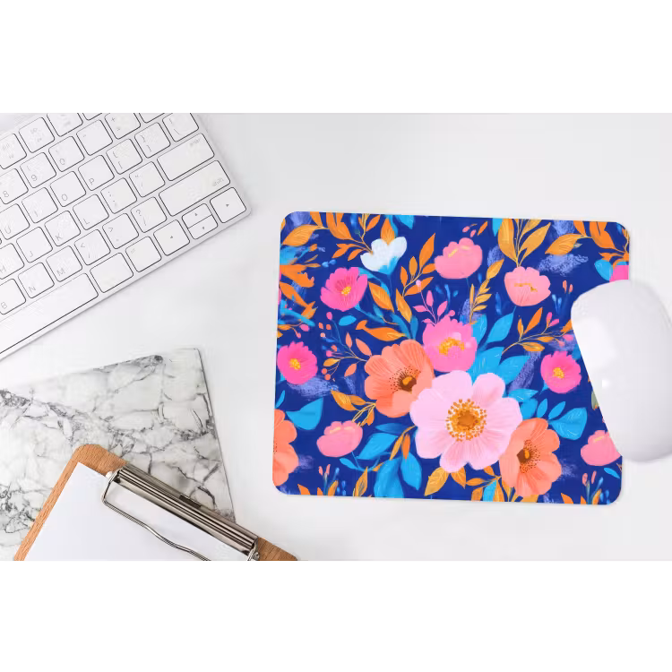 Bloemen - Blauw - Roze muismat rubber klein -witbureau