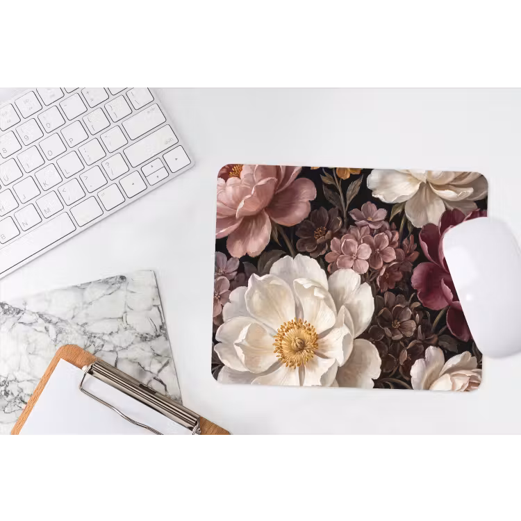 Bloemen - Boeket - Klassiek - Donker - Rood muismat rubber klein -witbureau