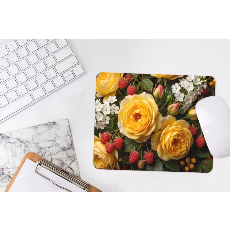 Bloemen - Boeket - Natuur - Klassiek - Geel muismat rubber klein -witbureau