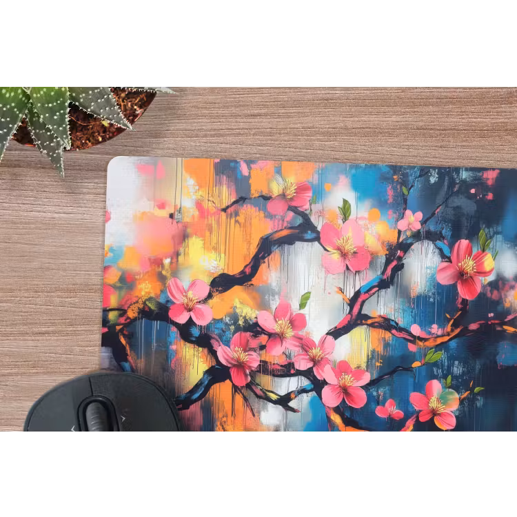 Bloemen - Tak - Artistiek - Roze muismat rubber klein -closeup