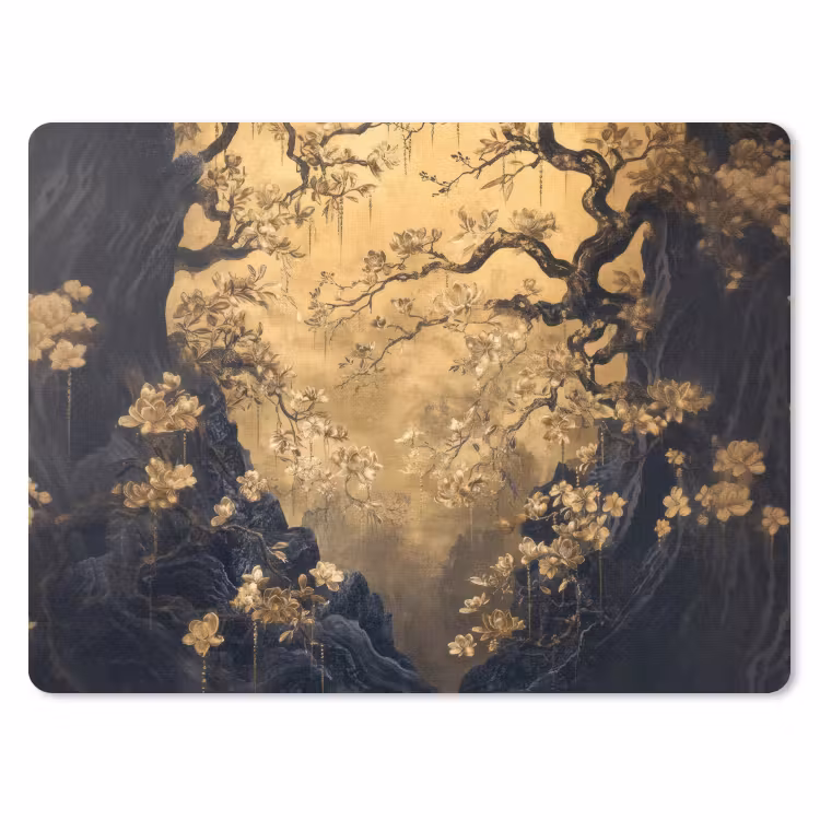 Bloemen - Takken - Goud - Sierlijk muismat rubber klein -3d