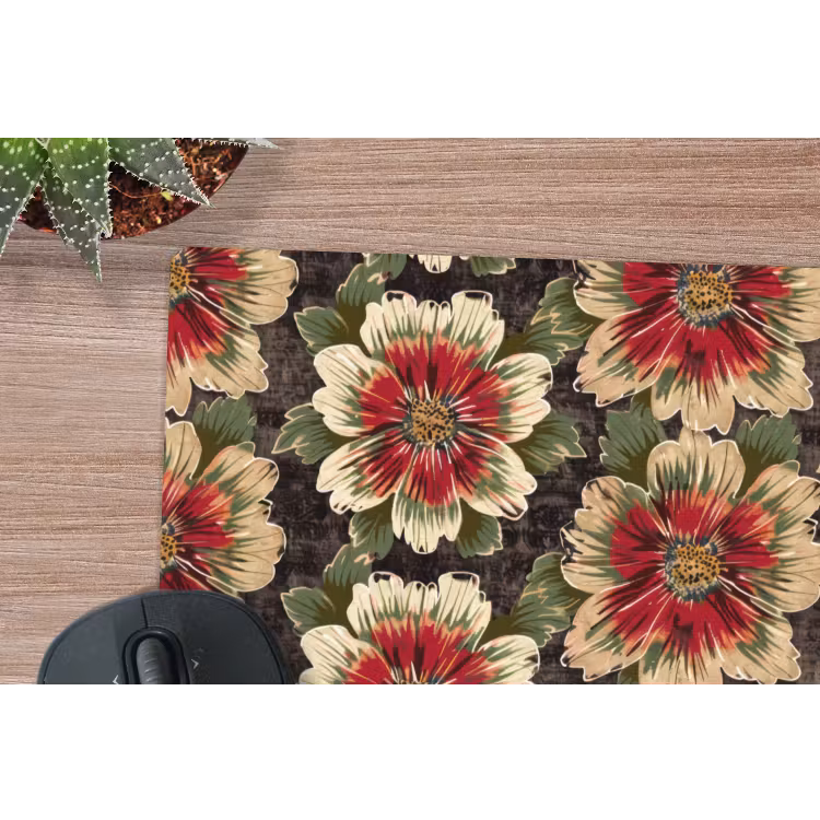 Bloemen - Klassiek - Patroon - Rood muismat rubber klein 262 -closeup