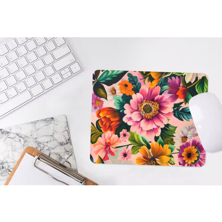 Bloemen - Kleurrijk - Roze muismat rubber klein -witbureau