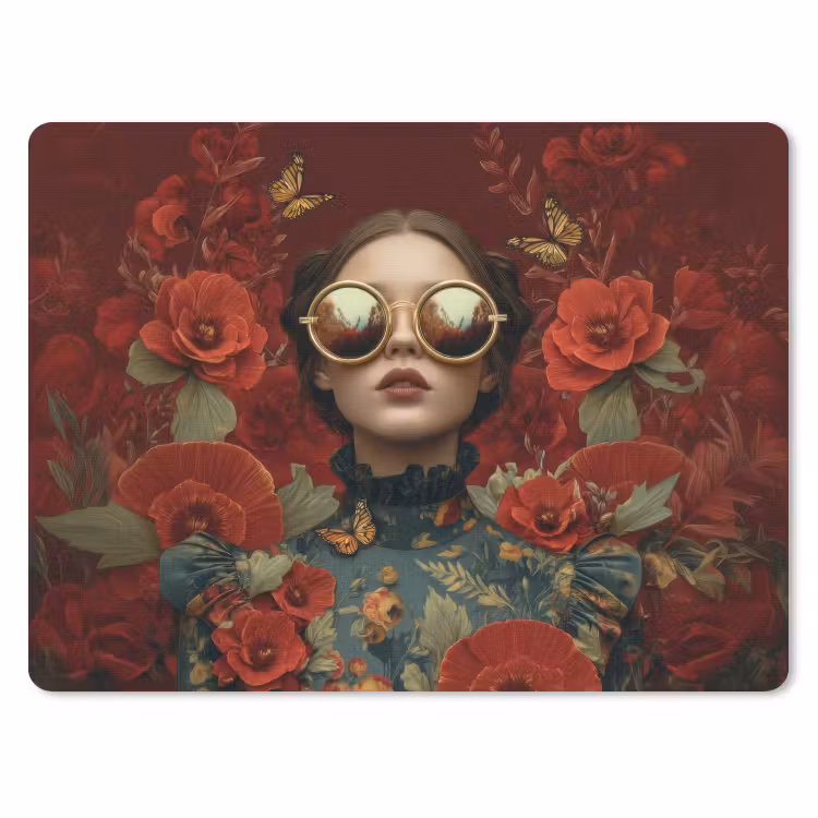 Bloemen - Dieprood - Zonnebril - Vrouw muismat rubber klein -3d