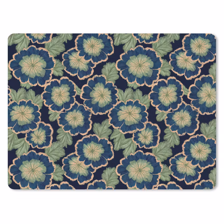 Bloemen - Borduurwerk - Patroon - Blauw - Groen muismat rubber klein 262 -3d