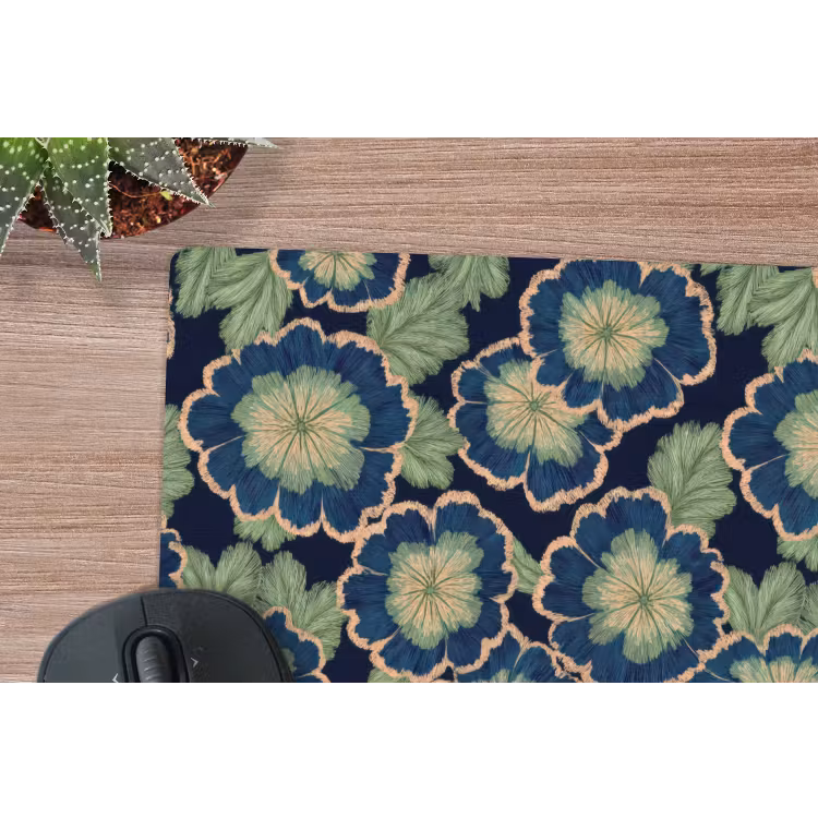 Bloemen - Borduurwerk - Patroon - Blauw - Groen muismat rubber klein 262 -closeup