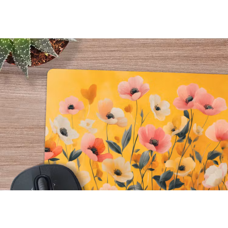Bloemen - Veld - Geel muismat rubber klein -closeup