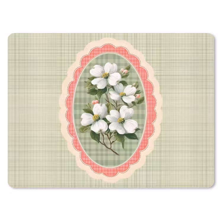 Bloemen - Illustratie - Geruit - Groen muismat rubber klein -3d