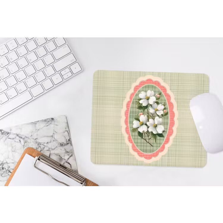 Bloemen - Illustratie - Geruit - Groen muismat rubber klein -witbureau