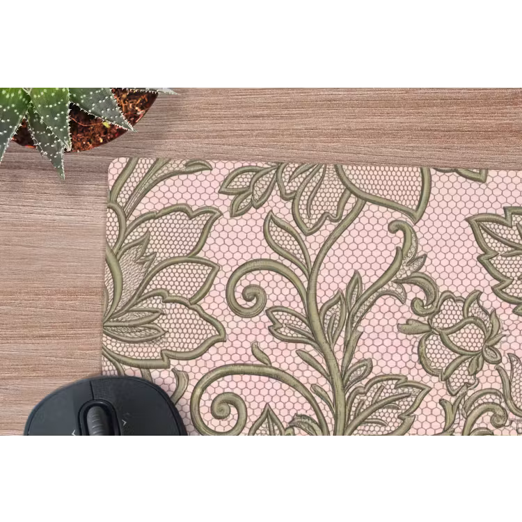 Bloemen - Kant - Patroon - Klassiek - Groen muismat rubber klein -closeup