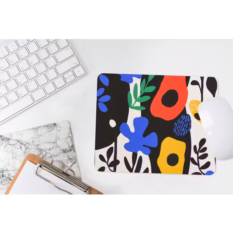 Bloemen - Bladeren - Abstract - Zwart muismat rubber klein -witbureau