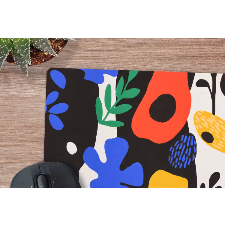 Bloemen - Bladeren - Abstract - Zwart muismat rubber klein -closeup
