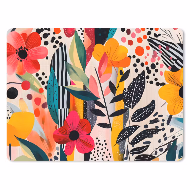 Bloemen - Bladeren - Abstract - Kleurrijk muismat rubber klein -3d