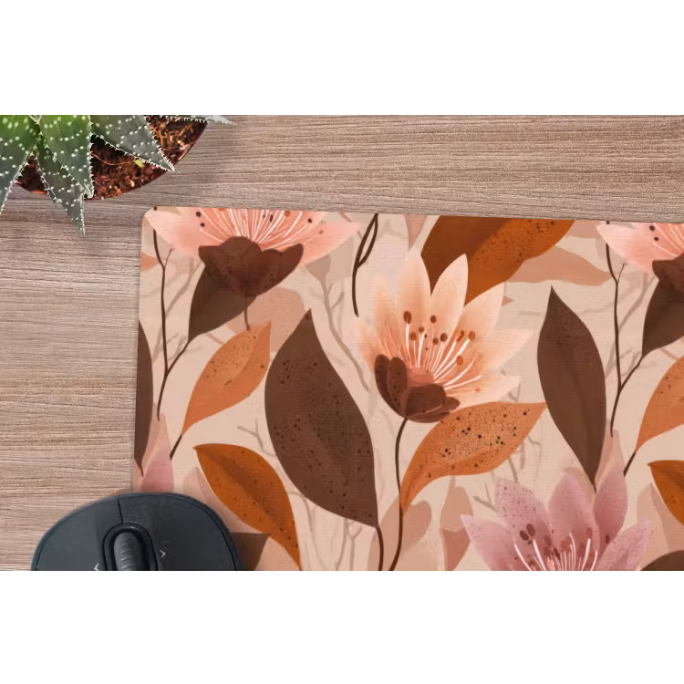 Bloemen - Bladeren - Bruin muismat rubber klein 262 -closeup