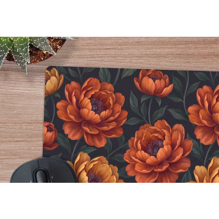 Bloemen - Bladeren - Natuur - Modern - Oranje muismat rubber klein -closeup