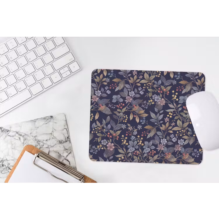 Bloemen - Bladeren - Patroon - Botanisch - Donkerblauw muismat rubber klein -witbureau