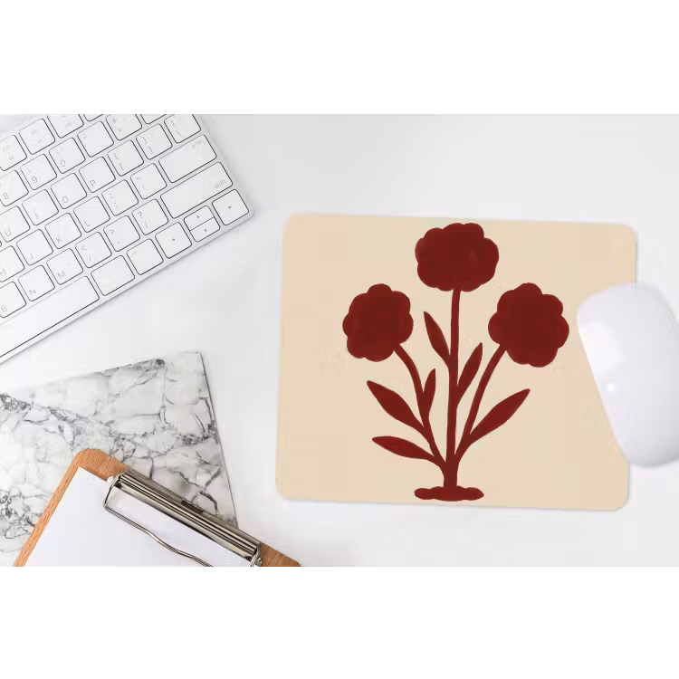 Bloemen - Bladeren - Rood - Minimalistisch muismat rubber klein -witbureau