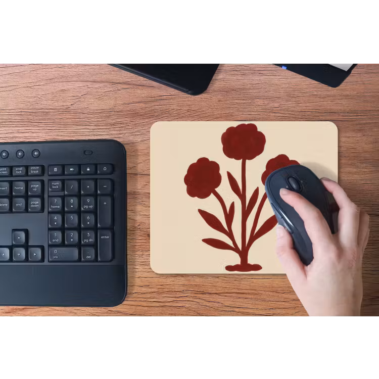 Bloemen - Bladeren - Rood - Minimalistisch muismat rubber klein -toetsenbord