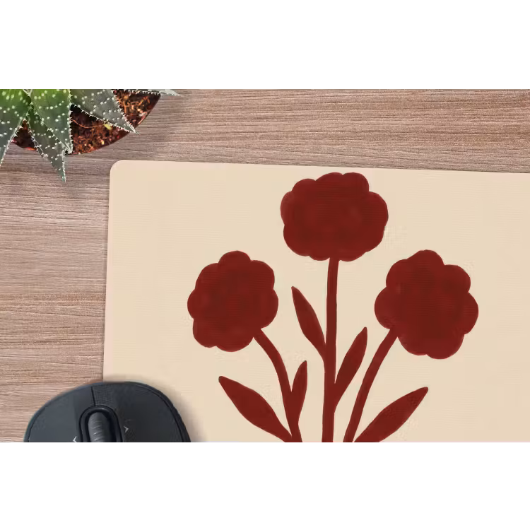 Bloemen - Bladeren - Rood - Minimalistisch muismat rubber klein -closeup