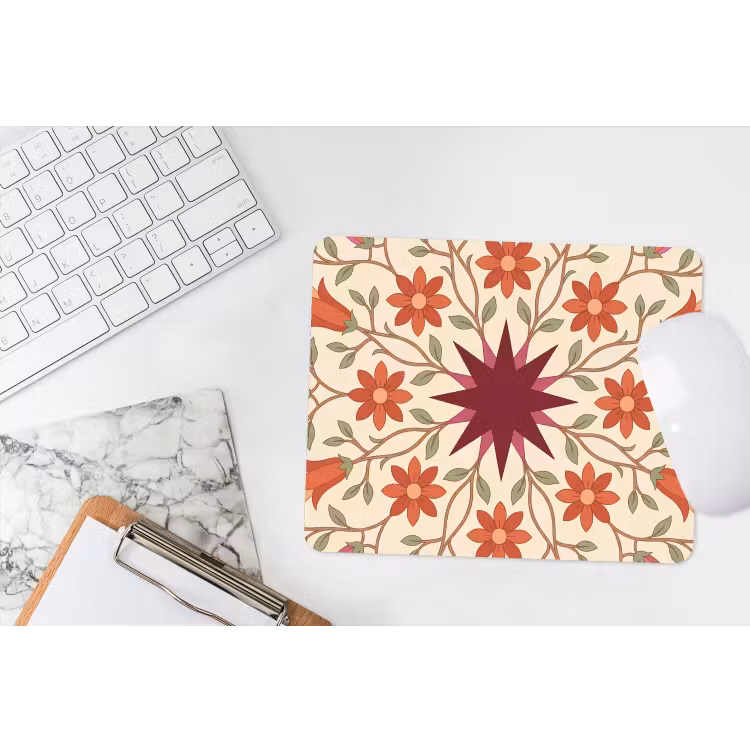 Bloemen - Mandala - Decoratief - Rood muismat rubber klein -witbureau