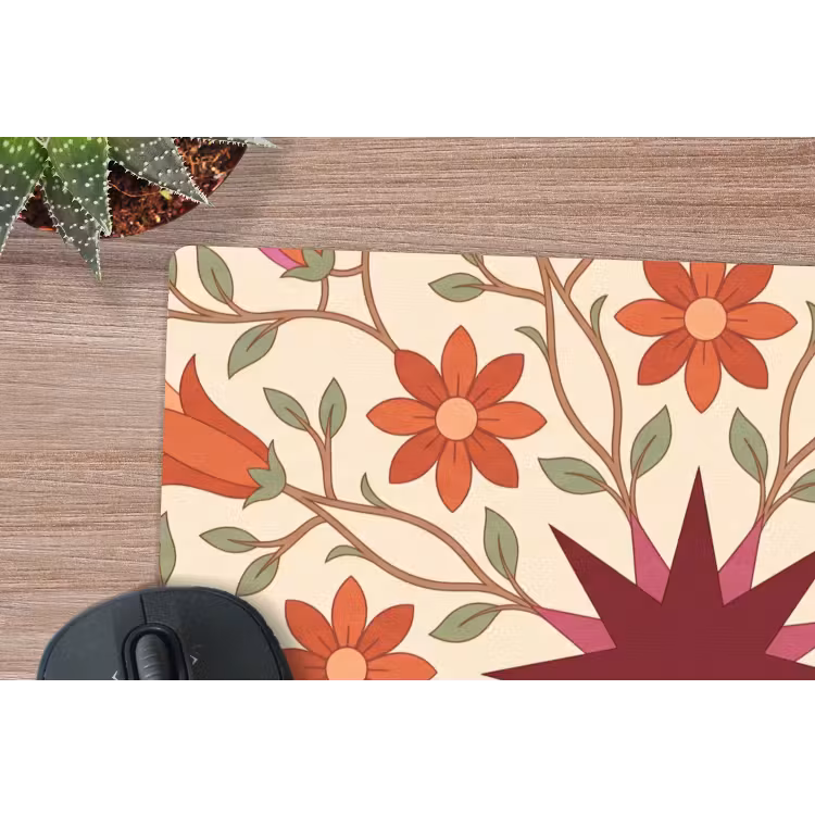 Bloemen - Mandala - Decoratief - Rood muismat rubber klein -closeup