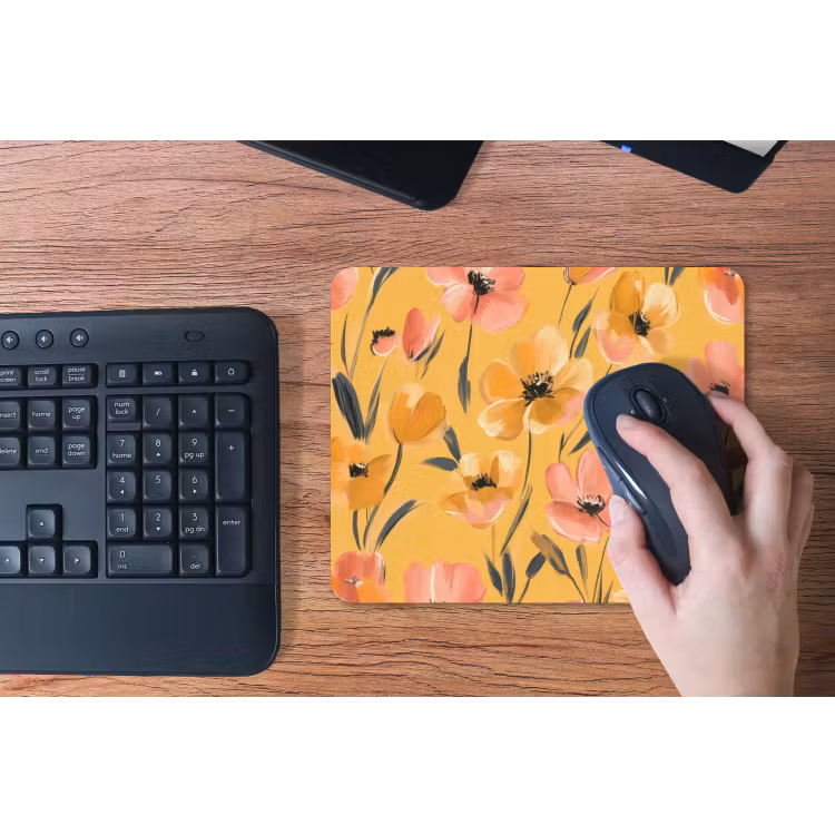 Bloemen - Geschilderd - Geel muismat rubber klein -toetsenbord