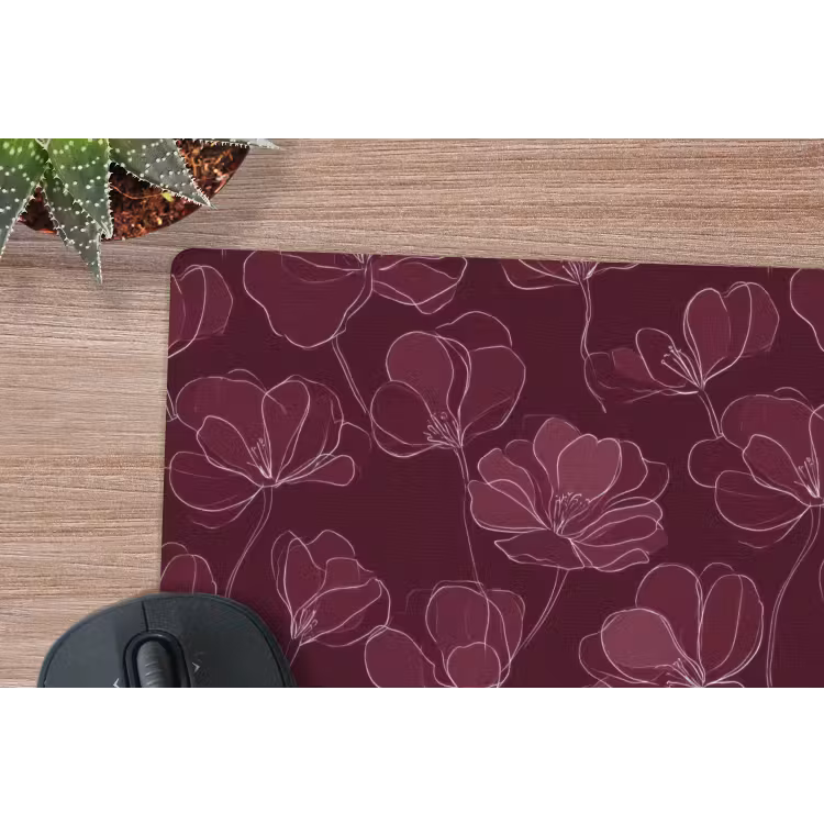 Bloemen - Patroon - Bordeauxrood muismat rubber klein 262 -closeup