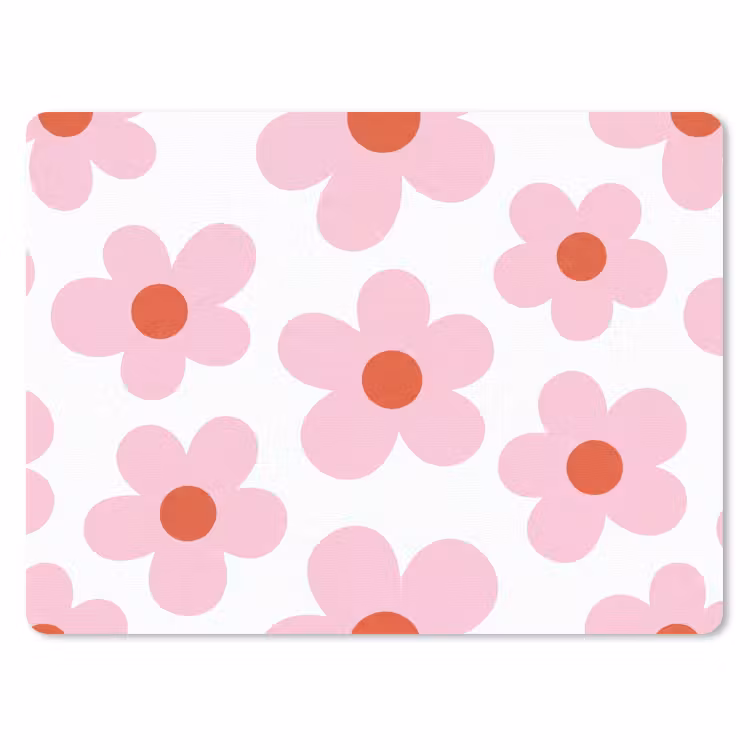 Bloemen - Patroon - Modern - Roze - Wit muismat rubber klein -3d