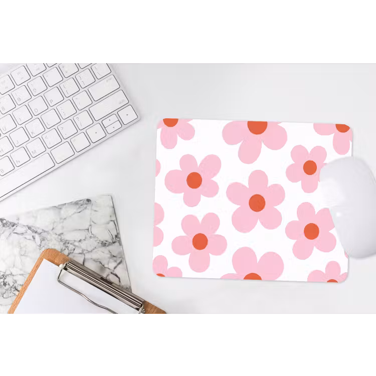 Bloemen - Patroon - Modern - Roze - Wit muismat rubber klein -witbureau