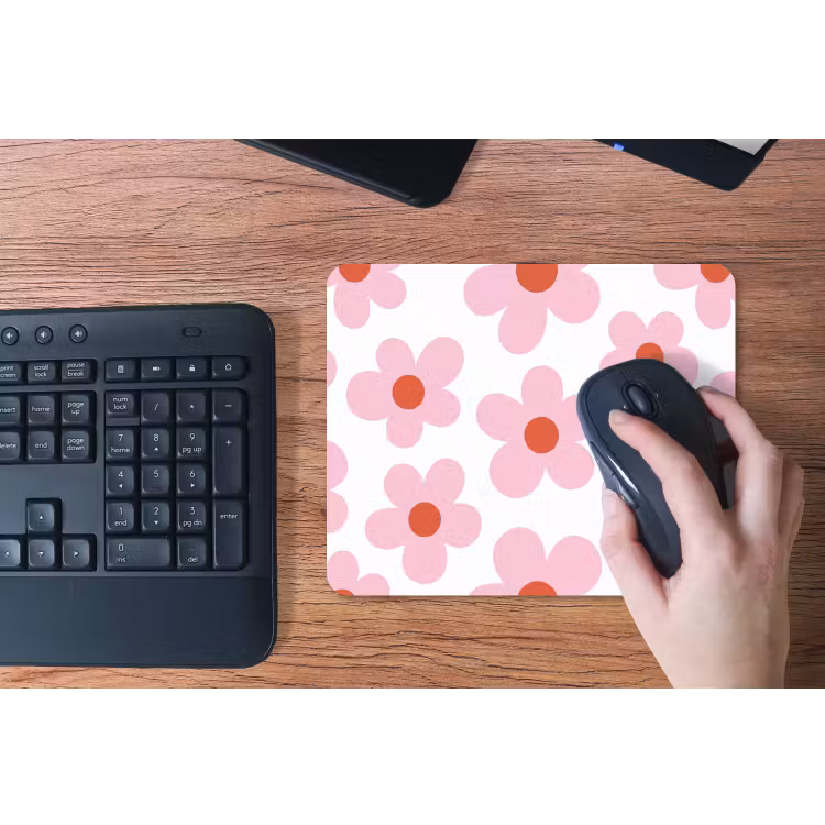Bloemen - Patroon - Modern - Roze - Wit muismat rubber klein -toetsenbord