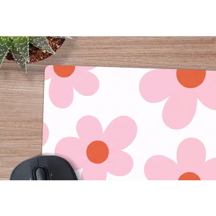 Bloemen - Patroon - Modern - Roze - Wit muismat rubber klein -closeup