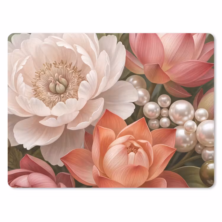 Bloemen - Parels - Elegant - Roze - Wit muismat rubber klein -3d
