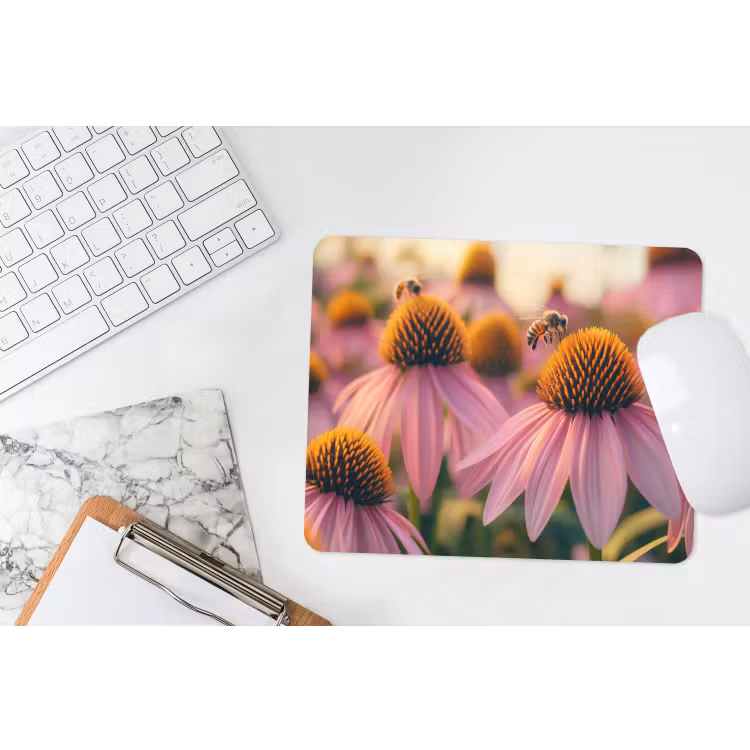 Bloemen - Paars - Bijen muismat rubber klein -witbureau