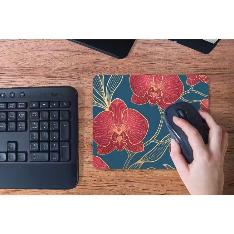 Mouse Pad - Flowers - Red - Gold - Bloemen - Rood - Goud muismat rubber klein