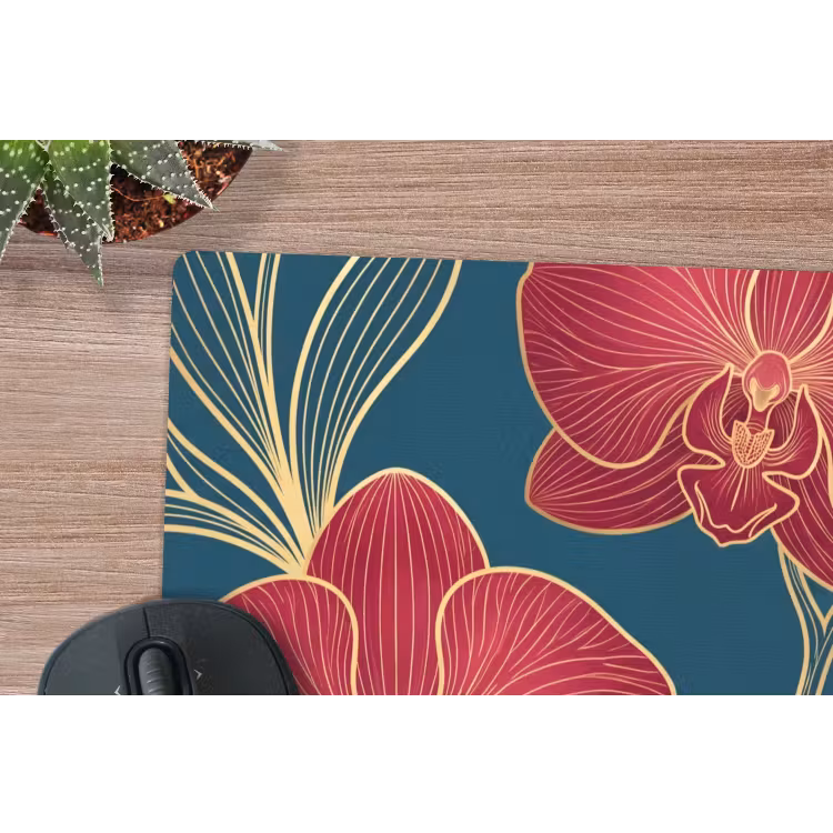 Mouse Pad - Flowers - Red - Gold - Bloemen - Rood - Goud muismat rubber klein