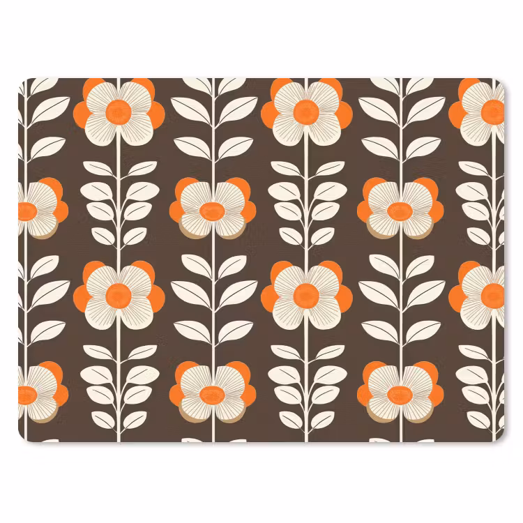 Bloemen - Retro - Bruin muismat rubber klein 262 -3d