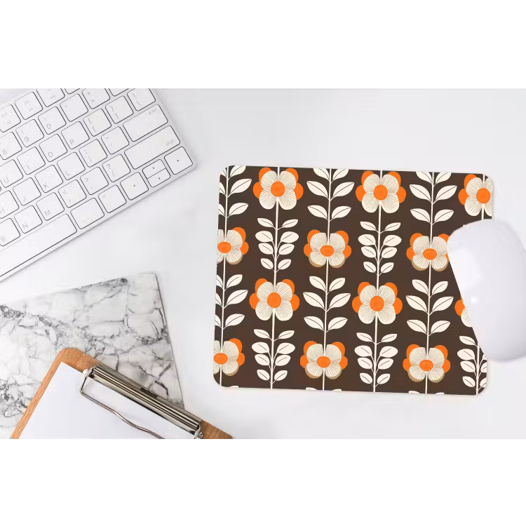 Bloemen - Retro - Bruin muismat rubber klein 262 -witbureau