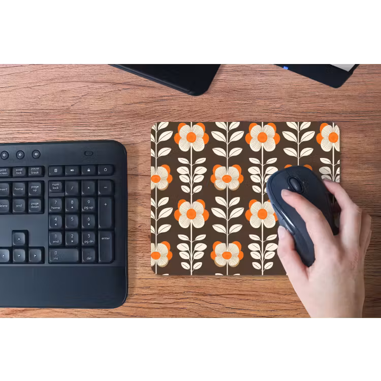 Bloemen - Retro - Bruin muismat rubber klein 262 -toetsenbord